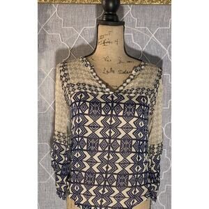 Women's Lucky Brand Paisley Floral Peasant Boho Sz Xs Top Shirt Blouse Gypsy Euc